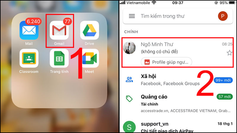  Vào Gmail  Chọn tin nhắn chứa hình ảnh cần tải về điện thoại.